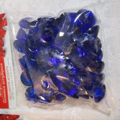 Sale Photo Thumbnail #605: 1 hinge-lid plastic container, stationery kit, greeting cards & Christmas cards, 2 new pkg Acrylic gems (blue & red), teal glass gems, 6' measuring tape, compass, 20 fine markers, 2 pens, container of safety pins