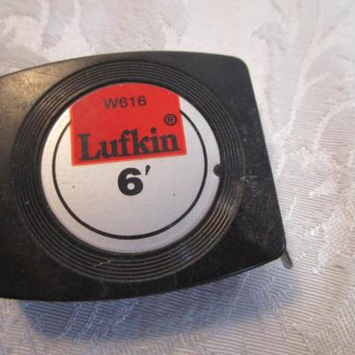 Sale Photo Thumbnail #609: 1 hinge-lid plastic container, stationery kit, greeting cards & Christmas cards, 2 new pkg Acrylic gems (blue & red), teal glass gems, 6' measuring tape, compass, 20 fine markers, 2 pens, container of safety pins