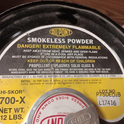 UNOPENED 12 LB DUPONT SMOKELESS POWDER, RELOADING GUIDES AND A SIEVE?