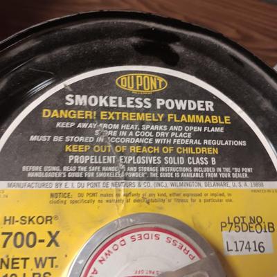 UNOPENED 12 LB DUPONT SMOKELESS POWDER, RELOADING GUIDES AND A SIEVE?
