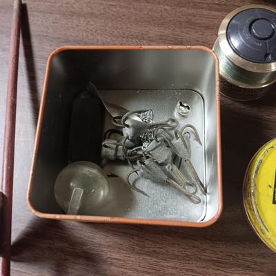 SHORT KUTT POCKET SAW, SPINNING REEL SPOOL, FISHING FLIES BOOK AND MORE