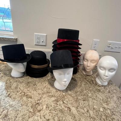 Lot 88 Hats & Styrofoam wig mounts