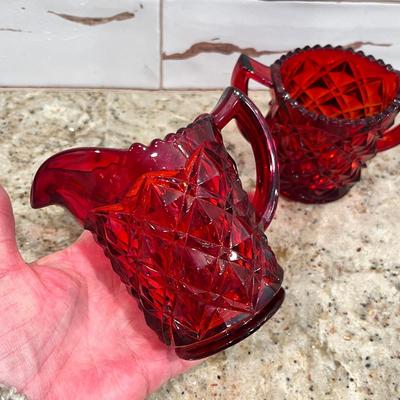 Lot 99 Imperial ruby glass cream & sugar
