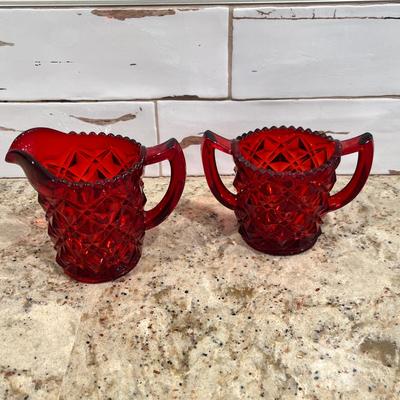 Lot 99 Imperial ruby glass cream & sugar