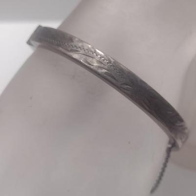 Sterling Silver Bangle Bracelet with Etched Design- Approx Total Weight 12.48 Grams (#6)
