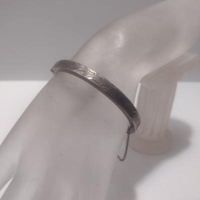 Sterling Silver Bangle Bracelet with Etched Design- Approx Total Weight 12.48 Grams (#6)