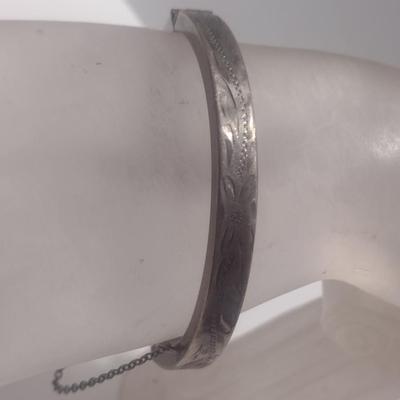 Sterling Silver Bangle Bracelet with Etched Design- Approx Total Weight 12.48 Grams (#6)
