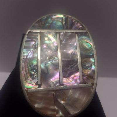 Abalone Belt Buckle- Marked 'Mexico'- Possibly Sterling (#7)