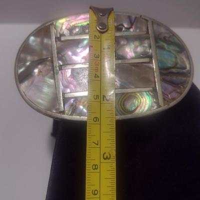 Abalone Belt Buckle- Marked 'Mexico'- Possibly Sterling (#7)