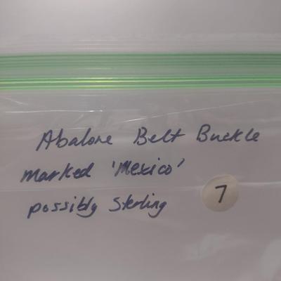 Abalone Belt Buckle- Marked 'Mexico'- Possibly Sterling (#7)