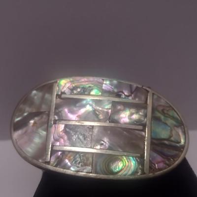 Abalone Belt Buckle- Marked 'Mexico'- Possibly Sterling (#7)