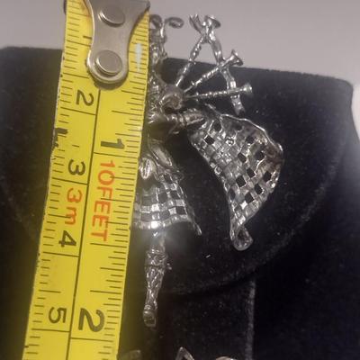Sterling Silver Brooch and Earrings- Bagpiper Design- Approx Total Weight 15.93 Grams (#8)