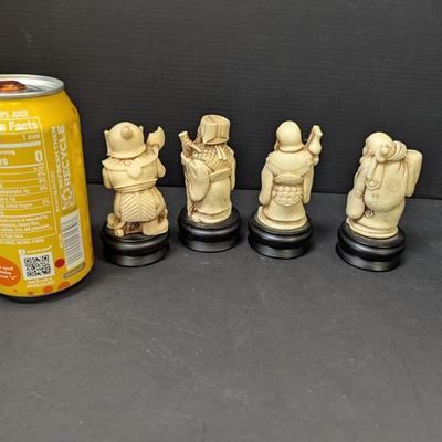 4 Chinese Gods Figurines Resin Paperweights On Pedestal