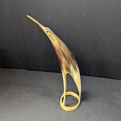 Vintage Carved Horn Heron Sculpture