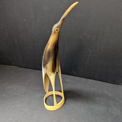Vintage Carved Horn Heron Sculpture