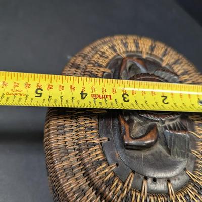 Vintage Woven Basket Rattan Carved Wood Crab