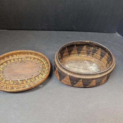 Vintage Woven Basket Rattan Carved Wood Crab