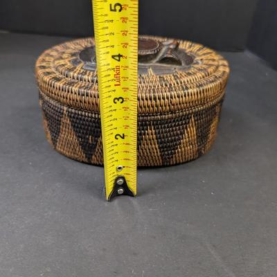 Vintage Woven Basket Rattan Carved Wood Crab