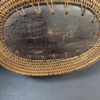 Vintage Woven Basket Rattan Carved Wood Crab