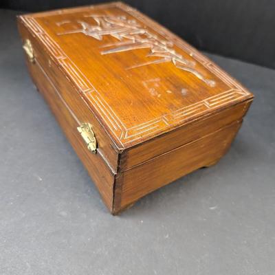 Vintage Chinese Carved Wooden Jewelry Box