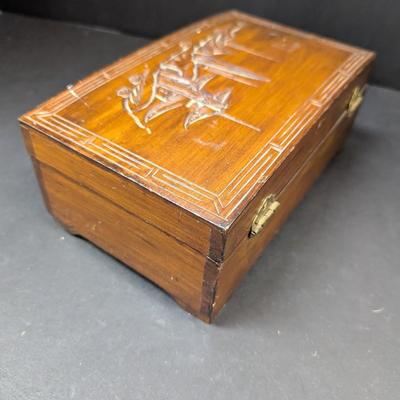 Vintage Chinese Carved Wooden Jewelry Box