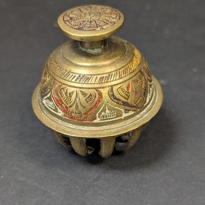 Vintage India Enameled Solid Brass Claw Bell