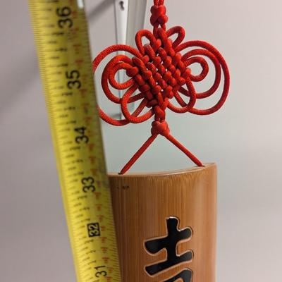 Bamboo Chinese Wall Hanging Letter Carving w/ Tassels