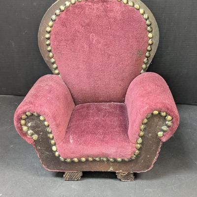 Vintage Doll Chair Wine Velvet & Wood Hand Made