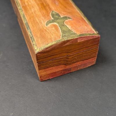 Wooden Trinket Box With Brass Inlay
