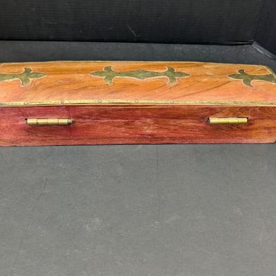Wooden Trinket Box With Brass Inlay