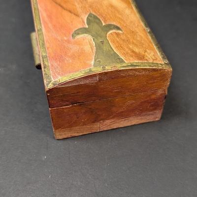 Wooden Trinket Box With Brass Inlay