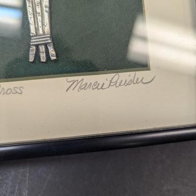 Marcie Preisler St. Brigid Cross Framed Pewter Sculpture Signed