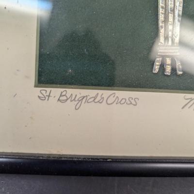 Marcie Preisler St. Brigid Cross Framed Pewter Sculpture Signed