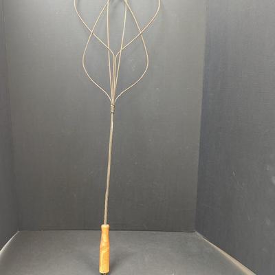 Antique Primitive Twisted Iron Rug Carpet Beater With Wooden Handle