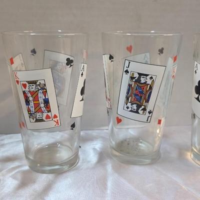 Vintage Luminarc Card Party Highball Glasses – Set of 4 Playing Card Pub Tumblers – Poker Barware Set