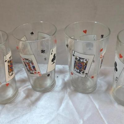 Vintage Luminarc Card Party Highball Glasses – Set of 4 Playing Card Pub Tumblers – Poker Barware Set