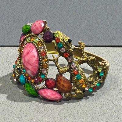 Sale Photo Thumbnail #10: Haute Couture or Statement Style Rhinestone Lizard Clamper Bracelet