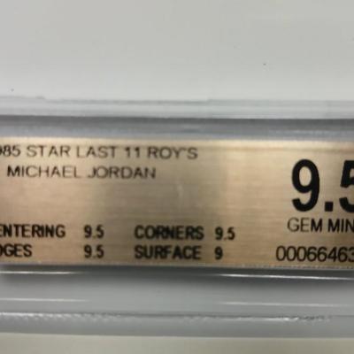 Sale Photo Thumbnail #3: BGS 9.5 Michael Jordan – 1985 Star Last 11 ROY #1 Rookie Card

This listing is for a 1985 Star Last 11 Rookie Card (#1) featuring Michael Jordan, professionally graded BGS 9.5 GEM MINT. As one of Jordan’s earliest trading cards, this rookie card is hi