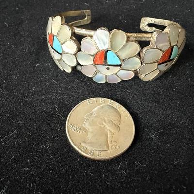 Sale Photo Thumbnail #220: Signed, sterling, multi gemstone cuff.
Very nice condition   Retails at $400