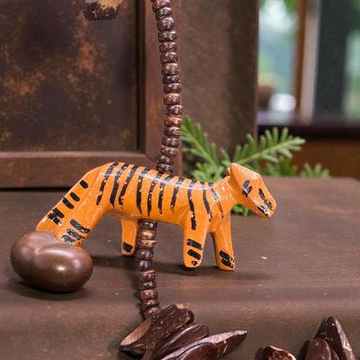 Sale Photo Thumbnail #15: Vintage Hand Carved Wooden Safari Animal Necklace.  This necklace is crafted from various woods and shell
Overall Length 30"