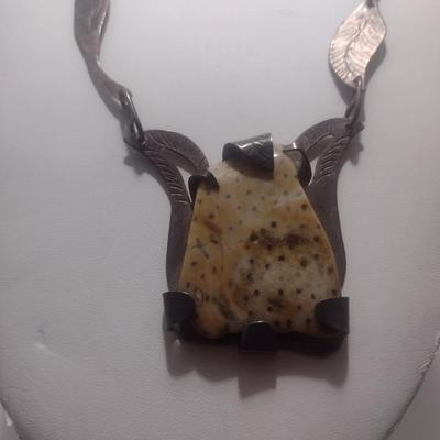 Sterling Silver and Stone Navajo Necklace- June Perry- Marked 'JMP' (#11)