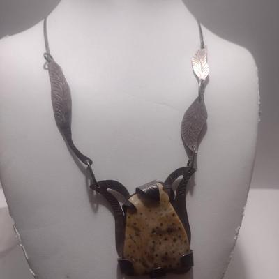 Sterling Silver and Stone Navajo Necklace- June Perry- Marked 'JMP' (#11)