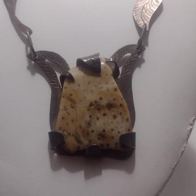 Sterling Silver and Stone Navajo Necklace- June Perry- Marked 'JMP' (#11)