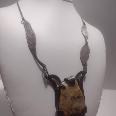 Sterling Silver and Stone Navajo Necklace- June Perry- Marked 'JMP' (#11)