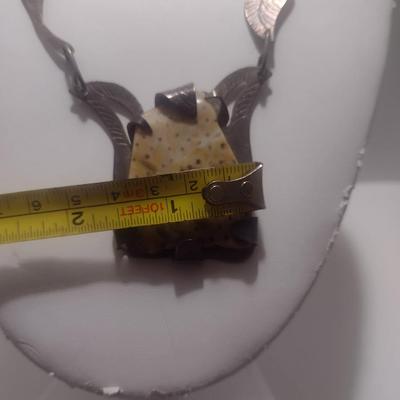 Sterling Silver and Stone Navajo Necklace- June Perry- Marked 'JMP' (#11)