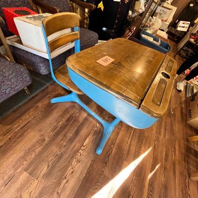 Lot 143 Blue painted school desk