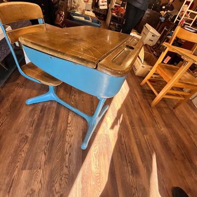 Lot 143 Blue painted school desk