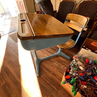 Lot 143 Blue painted school desk