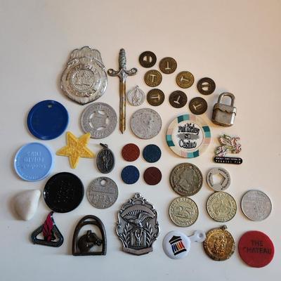 Sale Photo Thumbnail #267: This lot is for a Little Bag of Whatever.  When we clean out an estate there are usually little bits and pieces found in the back of drawers and desks. Here is a bag filled with things from a recent estate.  Could be used for an art piece, for resell or m