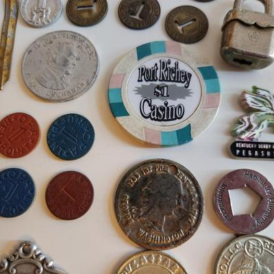 Sale Photo Thumbnail #269: This lot is for a Little Bag of Whatever.  When we clean out an estate there are usually little bits and pieces found in the back of drawers and desks. Here is a bag filled with things from a recent estate.  Could be used for an art piece, for resell or m